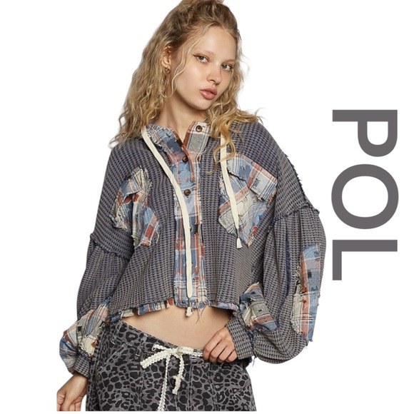POL Jackets & Blazers - POL "Whimsical Plaid Jacket" Multicolor Patchwork Jacket, Size L.